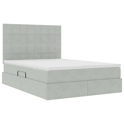 Letto con contenitore e LED Grigio chiaro 140 x 190 cm Velluto