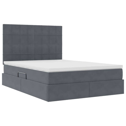 Letto con contenitore e LED Grigio scuro 140 x 190 cm Velluto