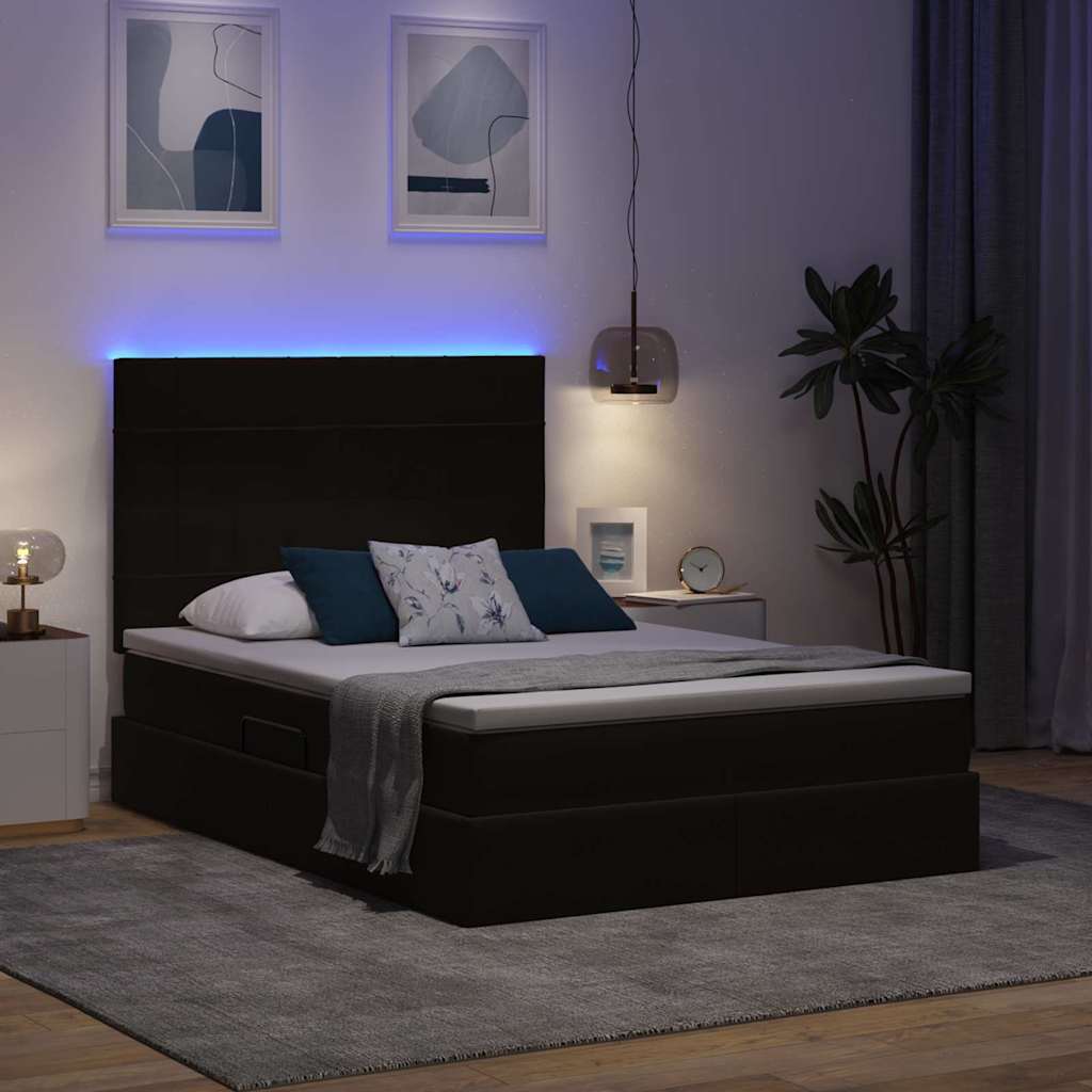 Letto con contenitore LED e materasso Nero 140 x 190 cm Velluto | homemem39