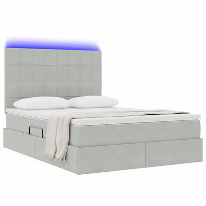 Letto con contenitore e LED Grigio chiaro 140 x 200 cm Velluto