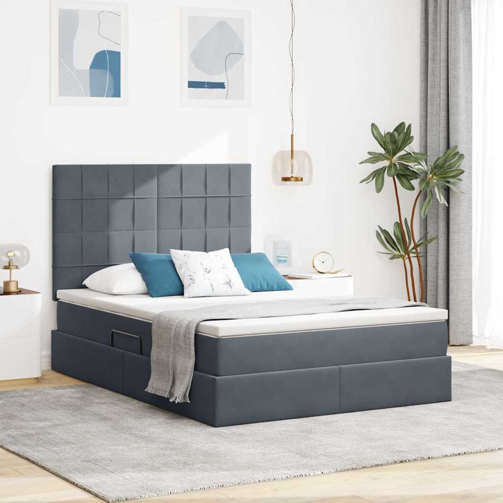Letto con contenitore LED e materasso Grigio Scuro 140 x 200 cm | homemem39