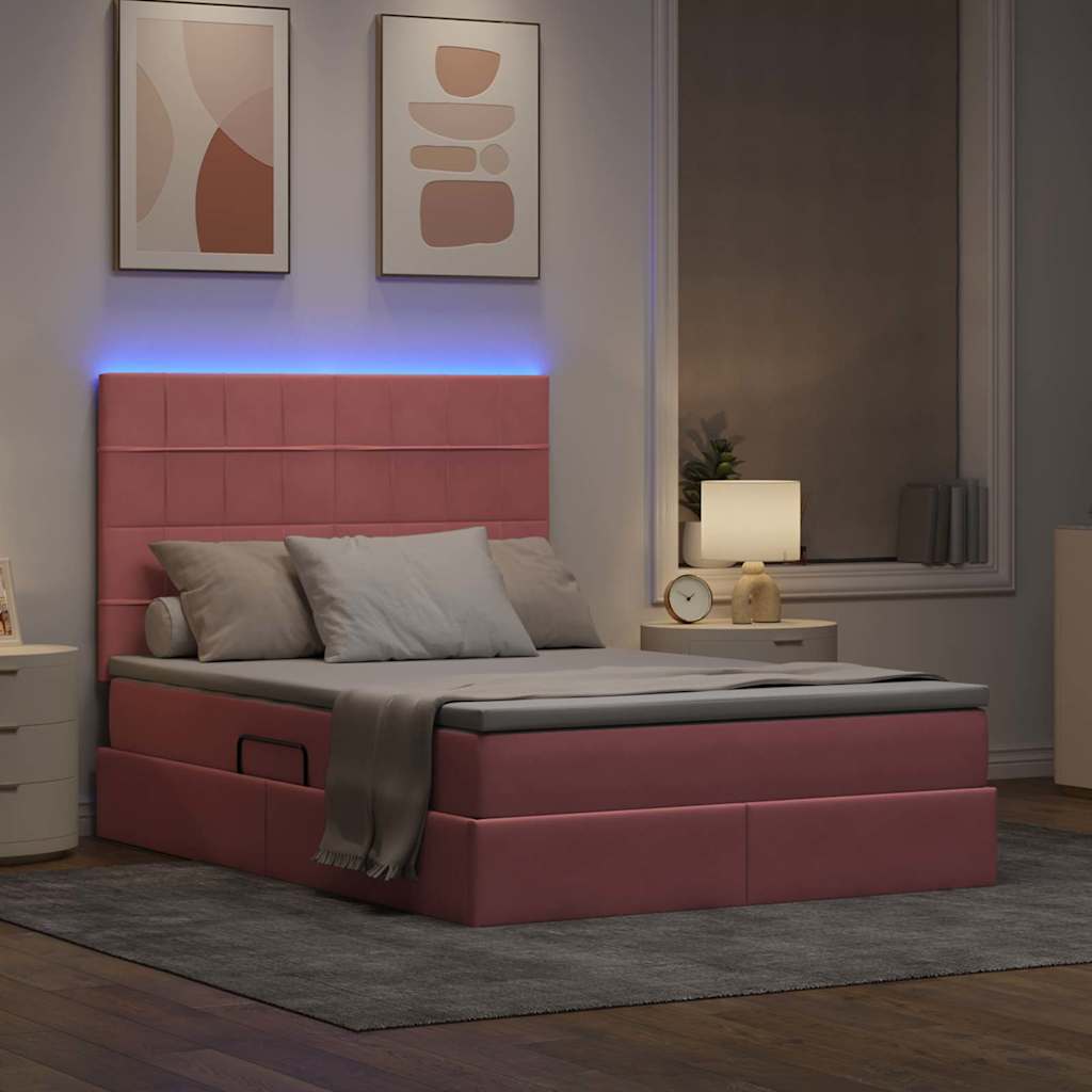 Letto con contenitore LED e materasso Rosa 140 x 200 cm Velluto | homemem39