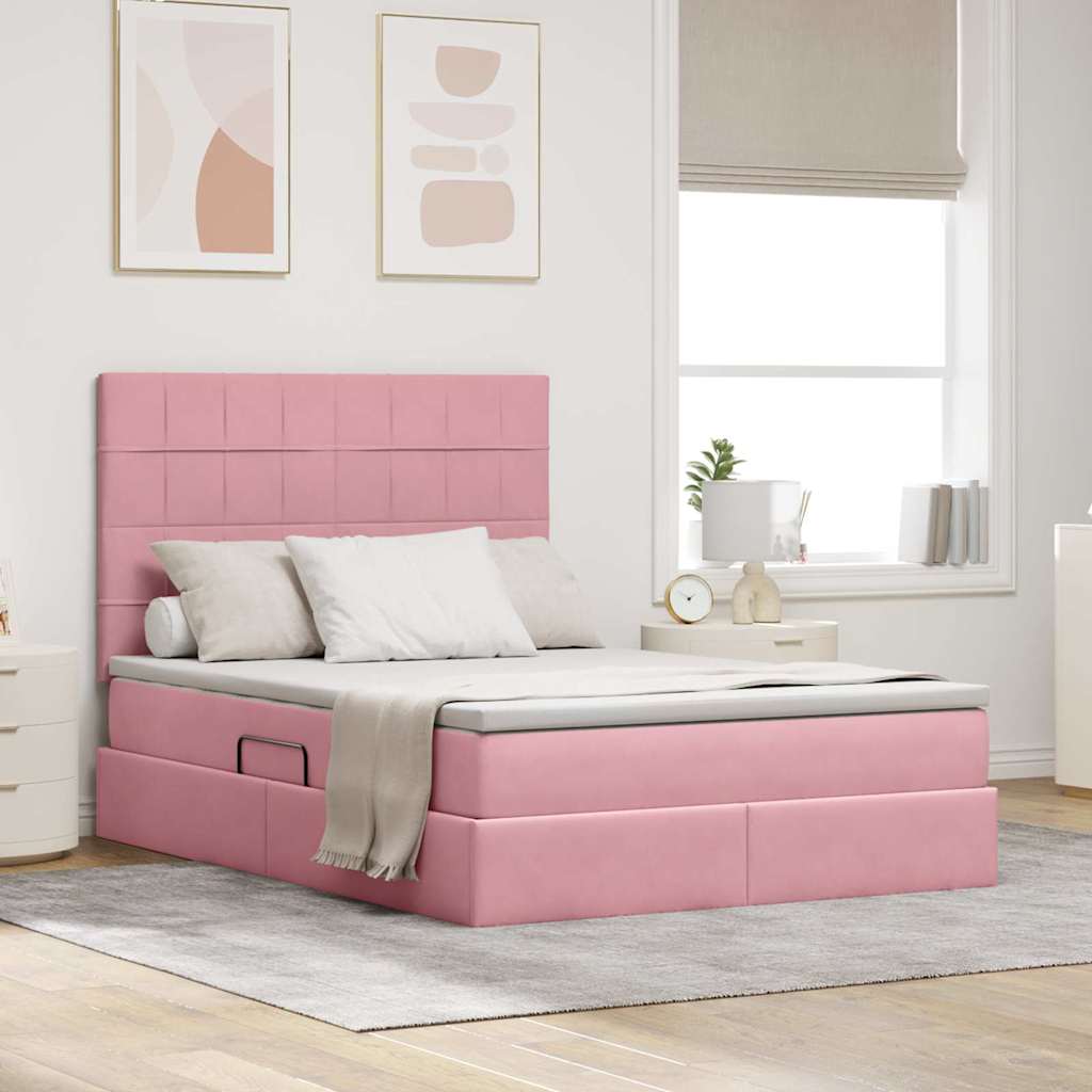 Letto con contenitore LED e materasso Rosa 140 x 200 cm Velluto | homemem39