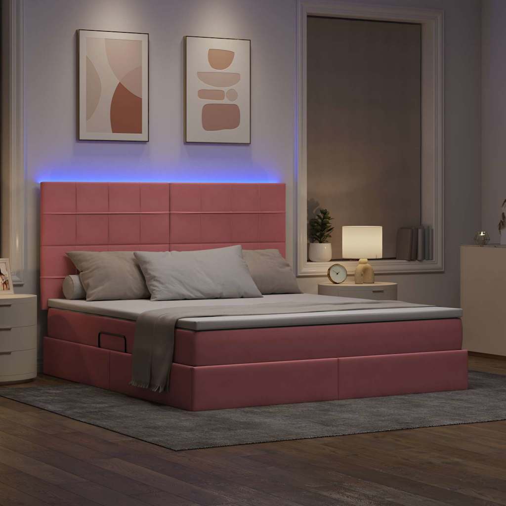 Letto con contenitore LED e materasso Rosa 160 x 200 cm Velluto | homemem39