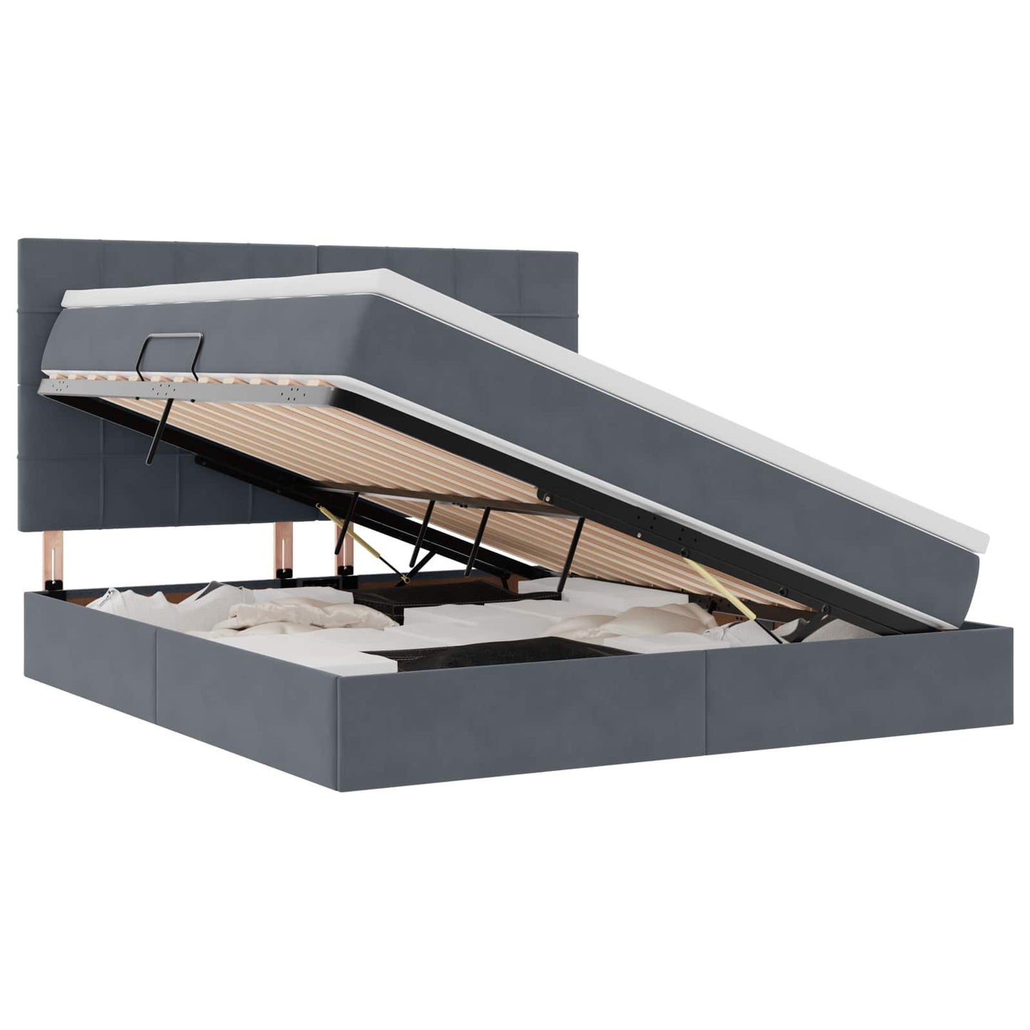 Letto con contenitore e LED Grigio scuro 180 x 200 cm Velluto