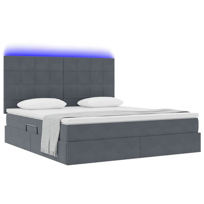Letto con contenitore e LED Grigio scuro 180 x 200 cm Velluto