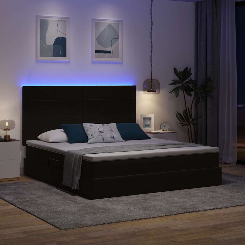 Letto con contenitore e LED Nero 180 x 200 cm Velluto
