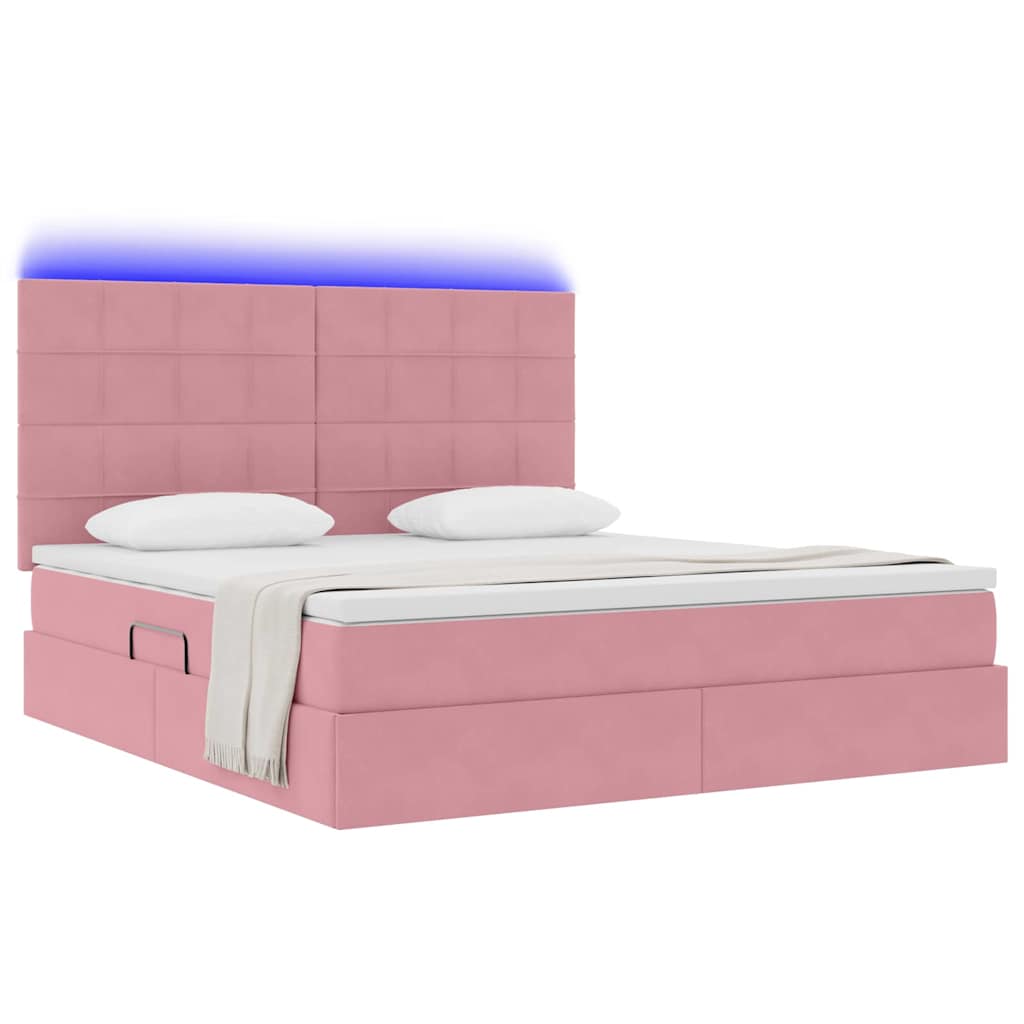 Letto con contenitore LED e materasso Rosa 180 x 200 cm Velluto | homemem39