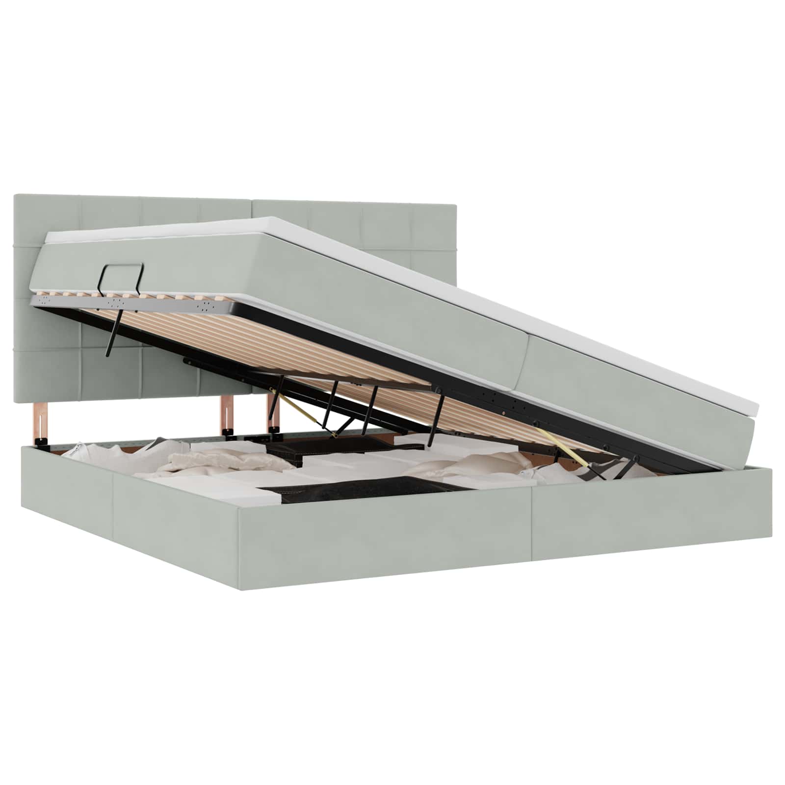 Letto con contenitore LED e materasso Grigio Chiaro | homemem39