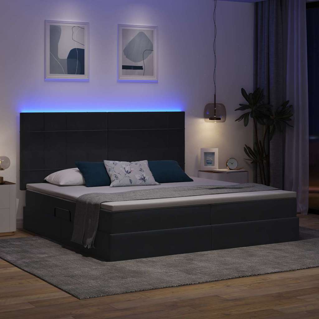 Letto con contenitore e LED Grigio scuro 200 x 200 cm Velluto