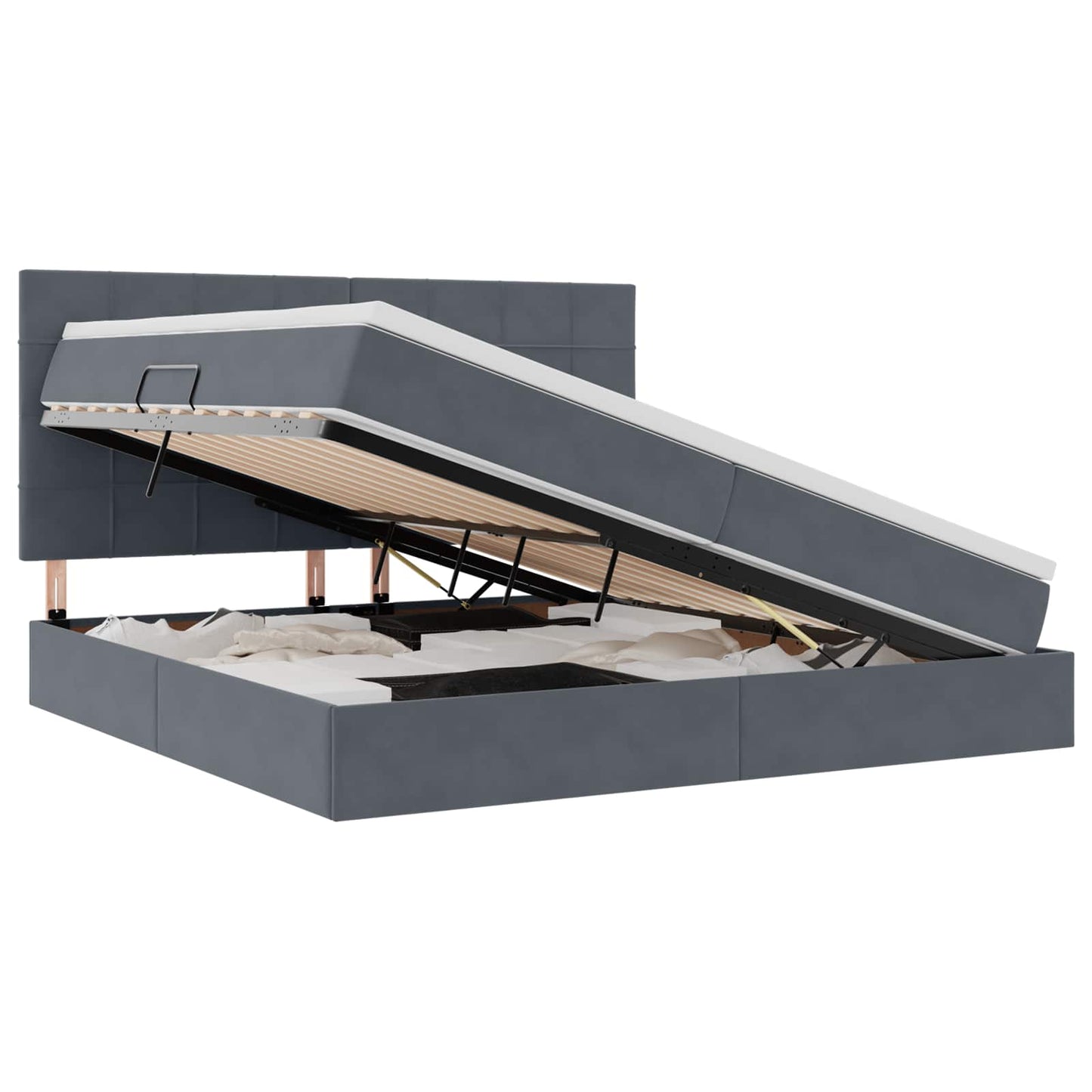 Letto con contenitore e LED Grigio scuro 200 x 200 cm Velluto