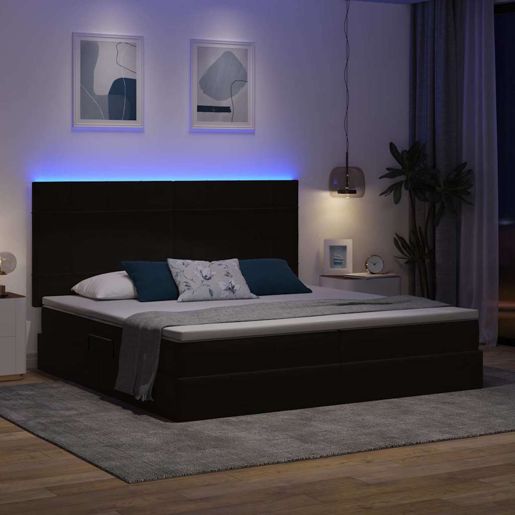 Letto con contenitore e LED Nero 200 x 200 cm Velluto