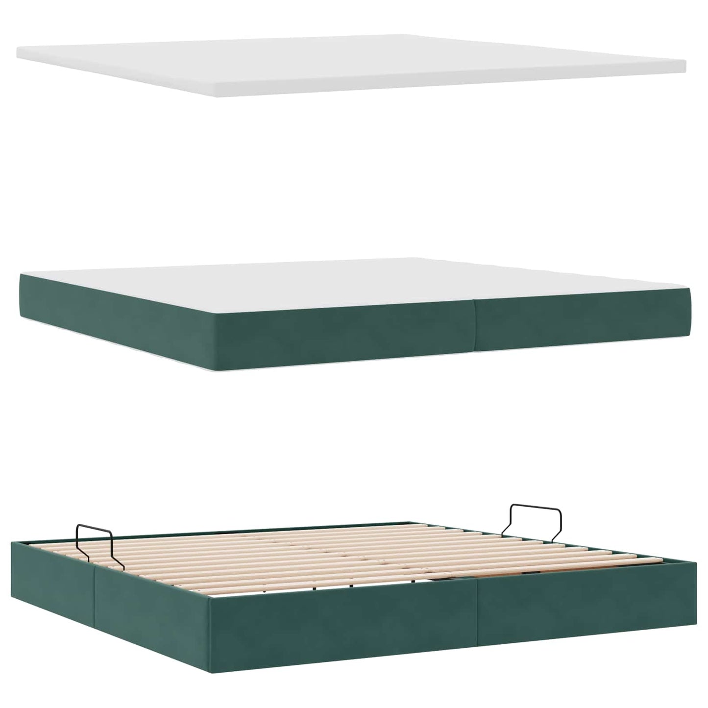 Letto con contenitore LED e materasso Verde Scuro 200 x 200 cm