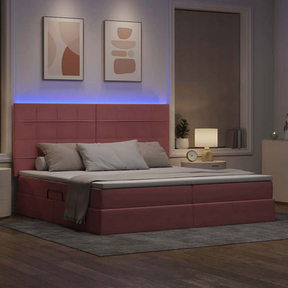 Letto con contenitore e LED Rosa 200 x 200 cm Velluto
