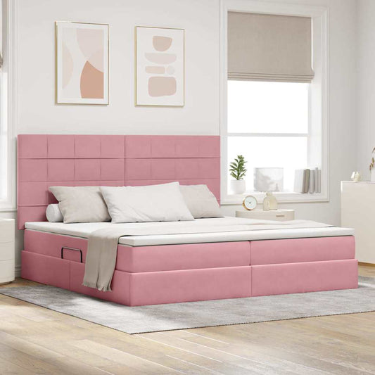 Letto con contenitore LED e materasso Rosa 200 x 200 cm Velluto | homemem39