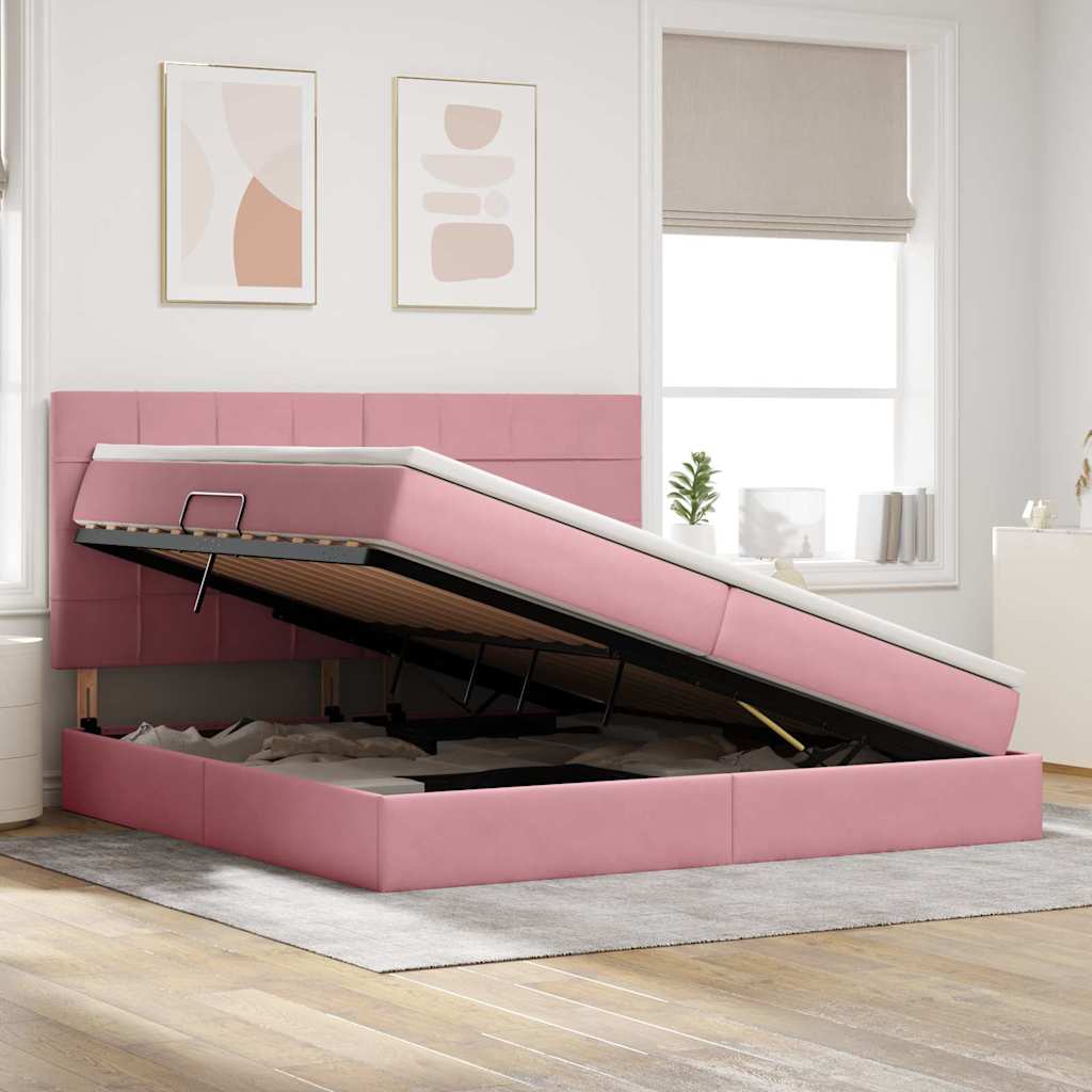 Letto con contenitore LED e materasso Rosa 200 x 200 cm Velluto | homemem39