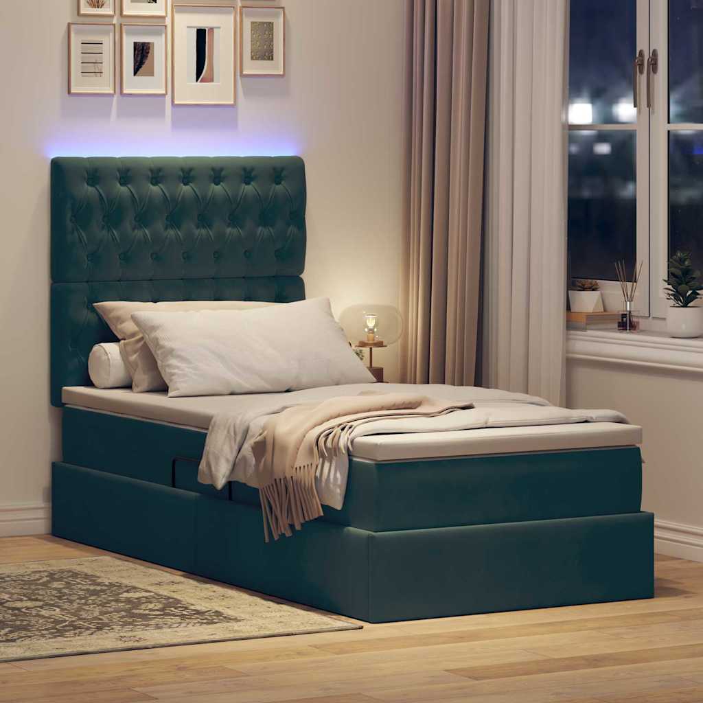 Letto con contenitore LED e materasso Verde Scuro 90 x 190 cm | homemem39