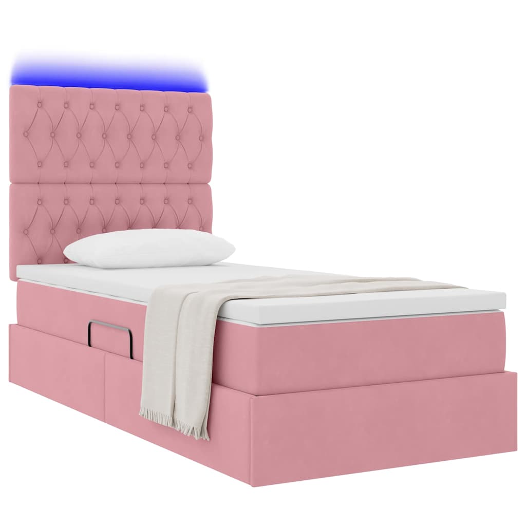 Letto con contenitore LED e materasso Rosa 100 x 200 cm Velluto | homemem39