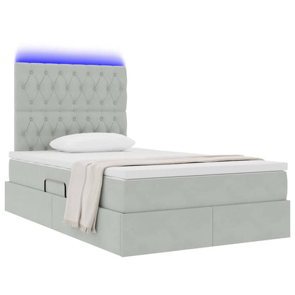 Letto con contenitore e LED Grigio chiaro 120 x 200 cm Velluto