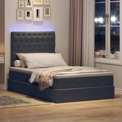 Letto con contenitore e LED Grigio scuro 120 x 200 cm Velluto