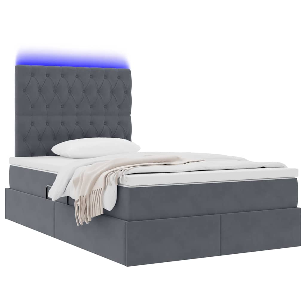 Letto con contenitore e LED Grigio scuro 120 x 200 cm Velluto