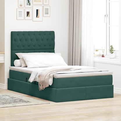 Letto con contenitore e LED Verde Scuro 120 x 200 cm Velluto