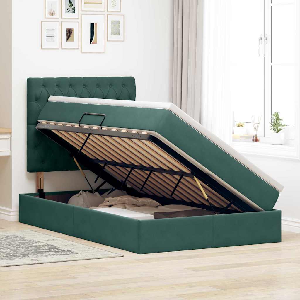 Letto con contenitore e LED Verde Scuro 120 x 200 cm Velluto
