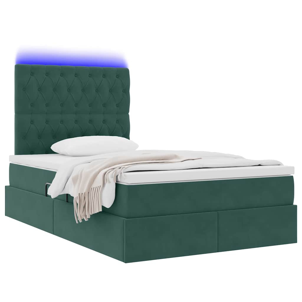 Letto con contenitore e LED Verde Scuro 120 x 200 cm Velluto