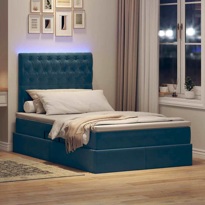 Letto con contenitore e LED Blu Scuro 120 x 200 cm Velluto