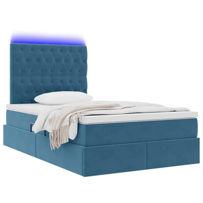 Letto con contenitore e LED Blu Scuro 120 x 200 cm Velluto