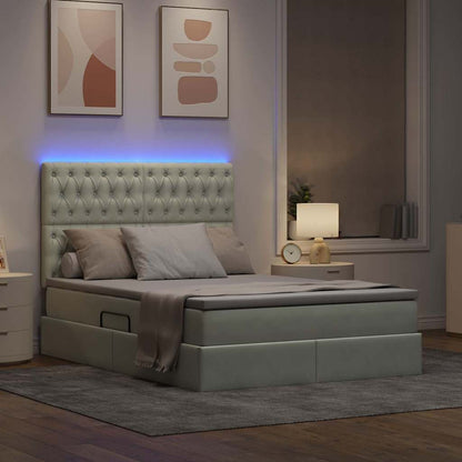 Letto con contenitore e LED Grigio chiaro 140 x 190 cm Velluto