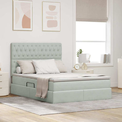 Letto con contenitore e LED Grigio chiaro 140 x 190 cm Velluto