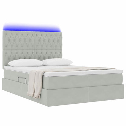 Letto con contenitore e LED Grigio chiaro 140 x 190 cm Velluto