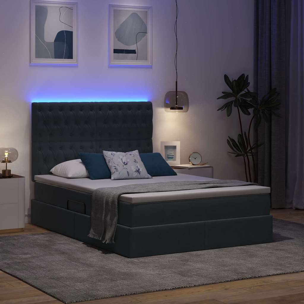 Letto con contenitore e LED Grigio scuro 140 x 190 cm Velluto