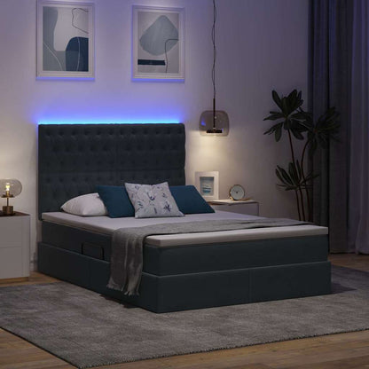 Letto con contenitore e LED Grigio scuro 140 x 190 cm Velluto