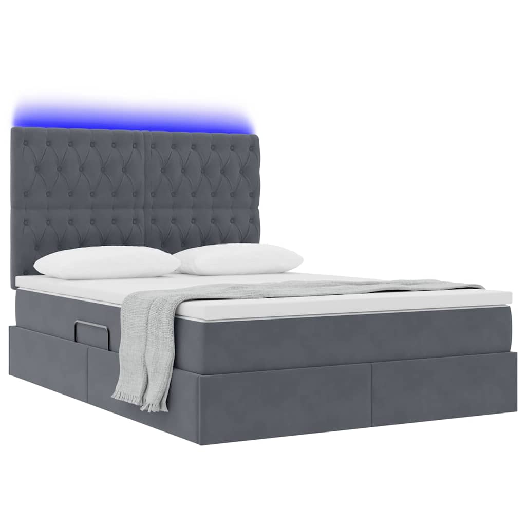 Letto con contenitore e LED Grigio scuro 140 x 190 cm Velluto