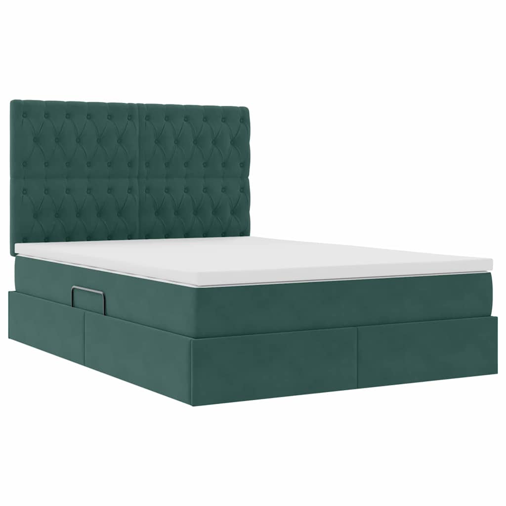 Letto con contenitore e LED Verde Scuro 140 x 190 cm Velluto