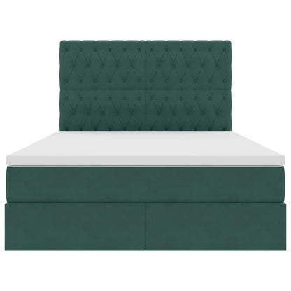 Letto con contenitore e LED Verde Scuro 140 x 190 cm Velluto