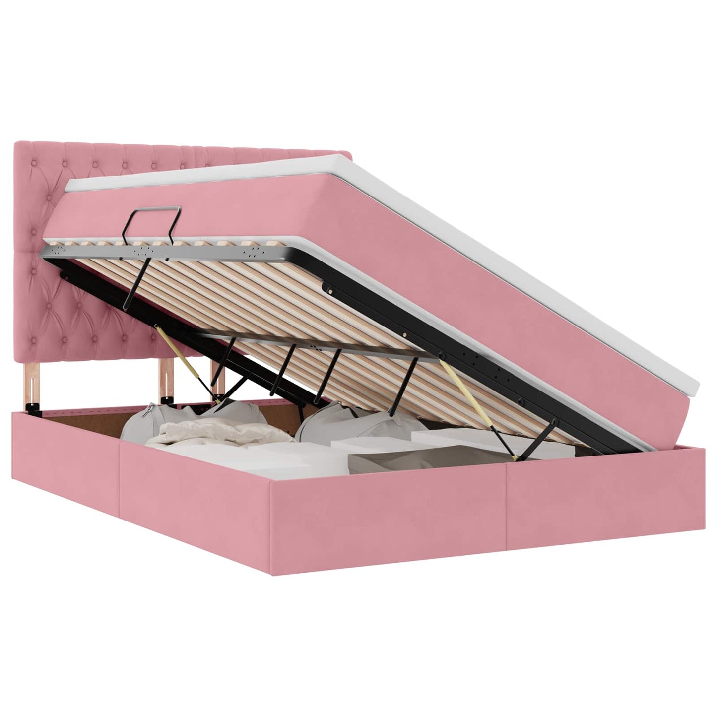 Letto con contenitore LED e materasso Rosa 140 x 190 cm Velluto