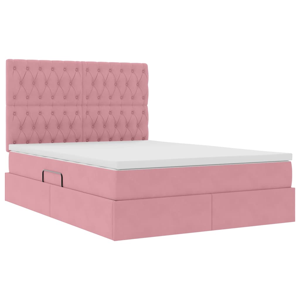 Letto con contenitore LED e materasso Rosa 140 x 190 cm Velluto | homemem39