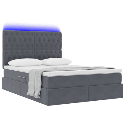 Letto con contenitore e LED Grigio scuro 140 x 200 cm Velluto