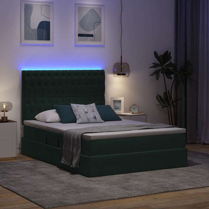Letto con contenitore e LED Verde Scuro 140 x 200 cm Velluto