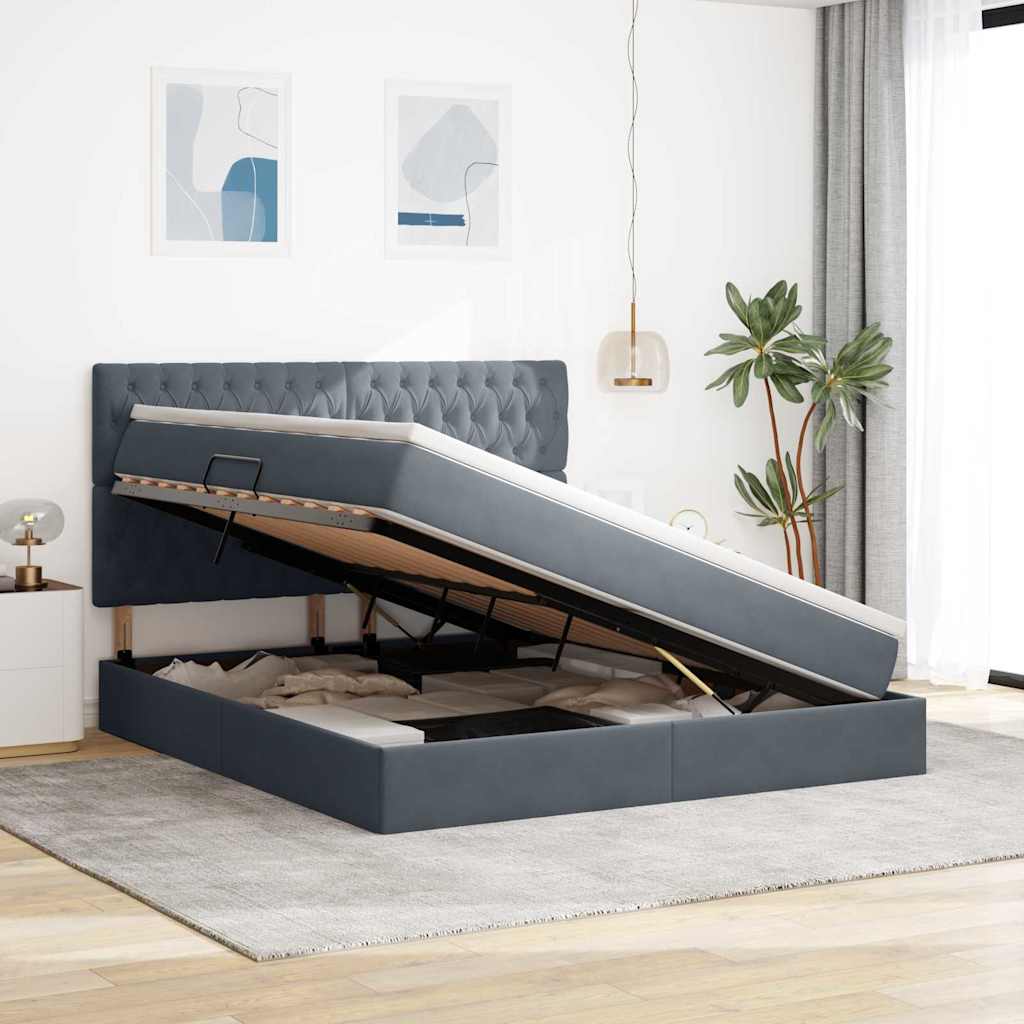 Letto con contenitore LED e materasso Grigio Scuro 160 x 200 cm | homemem39