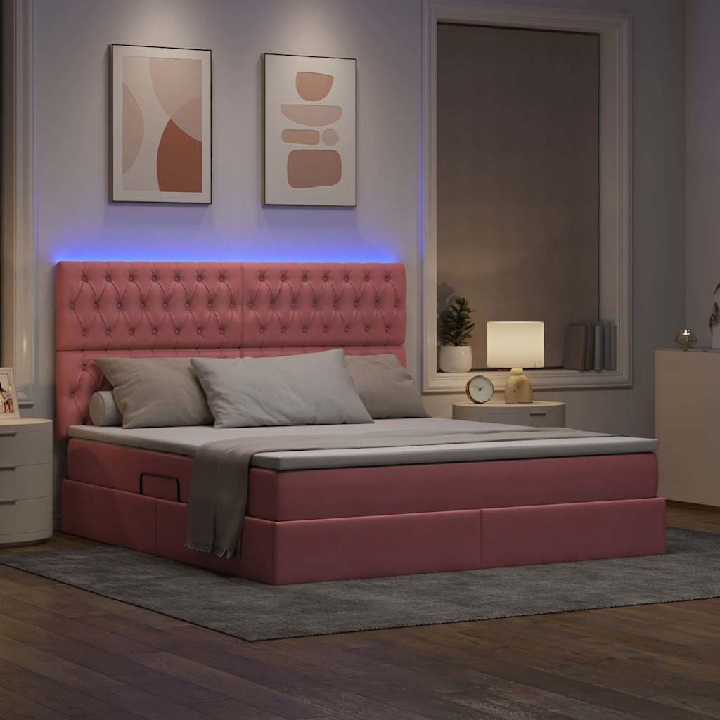 Letto con contenitore LED e materasso Rosa 160 x 200 cm Velluto | homemem39