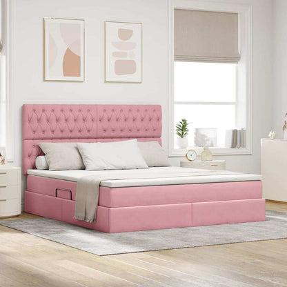Letto con contenitore LED e materasso Rosa 160 x 200 cm Velluto | homemem39