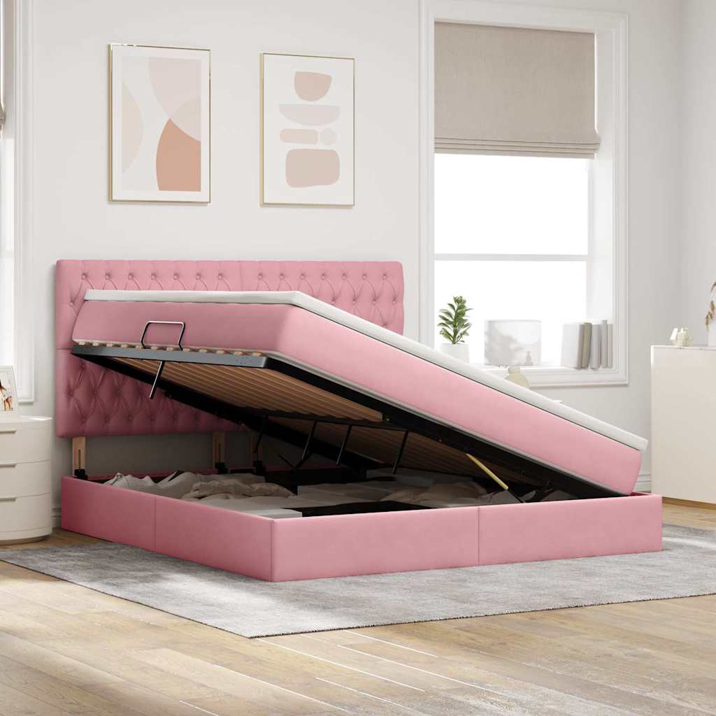 Letto con contenitore LED e materasso Rosa 160 x 200 cm Velluto | homemem39