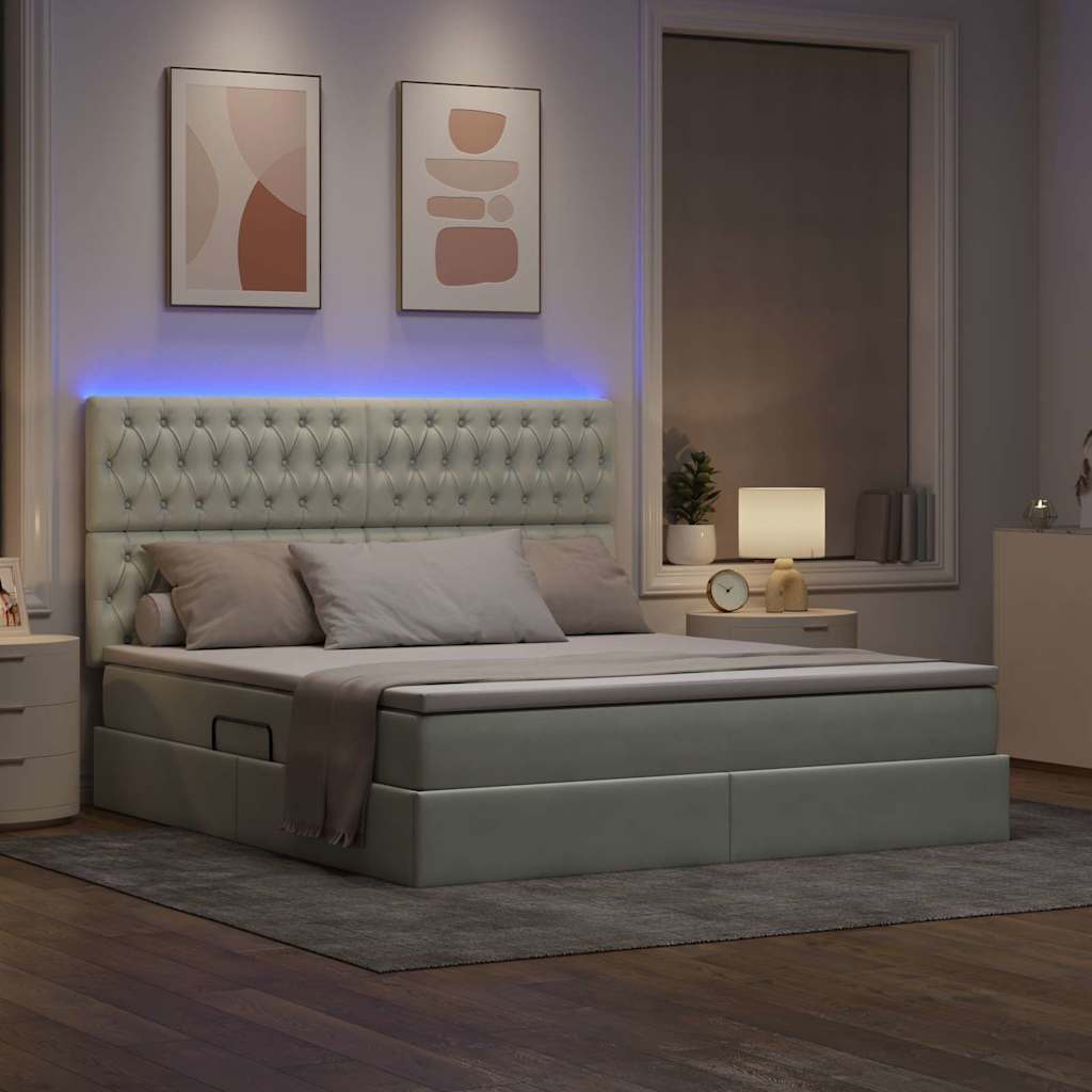 Letto con contenitore e LED Grigio chiaro 180 x 200 cm Velluto