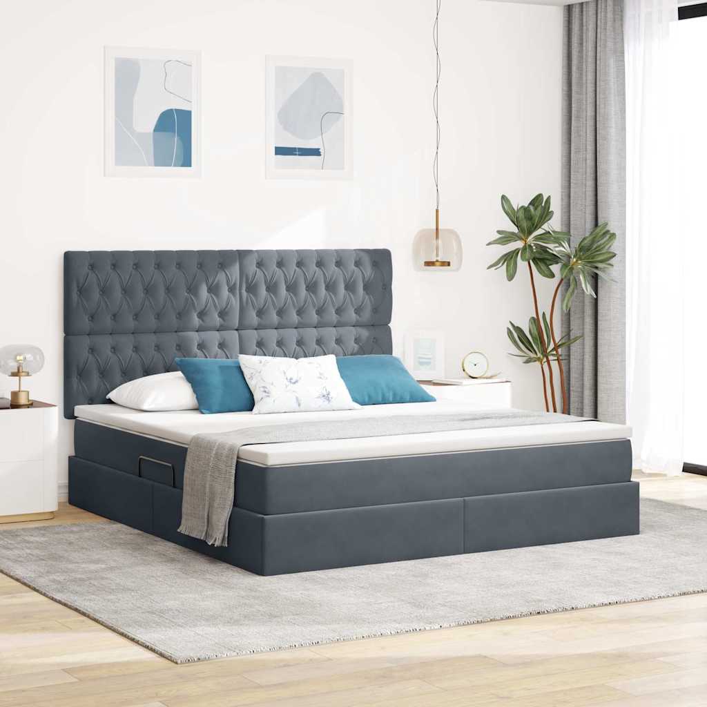 Letto con contenitore e LED Grigio scuro 180 x 200 cm Velluto
