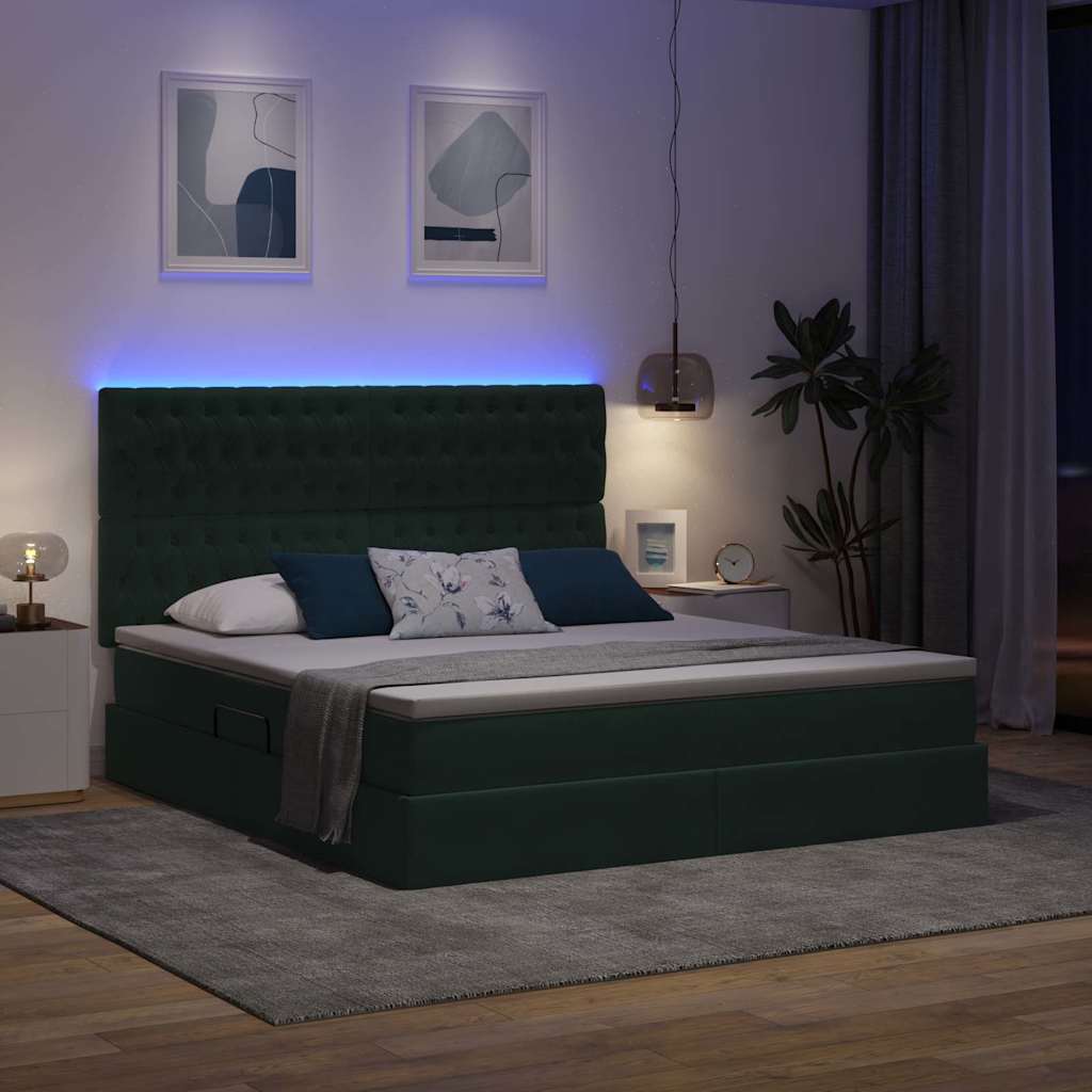 Letto con contenitore LED e materasso Verde Scuro 180 x 200 cm | homemem39