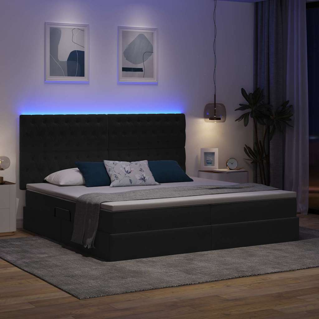 Letto con contenitore e LED Grigio scuro 200 x 200 cm Velluto